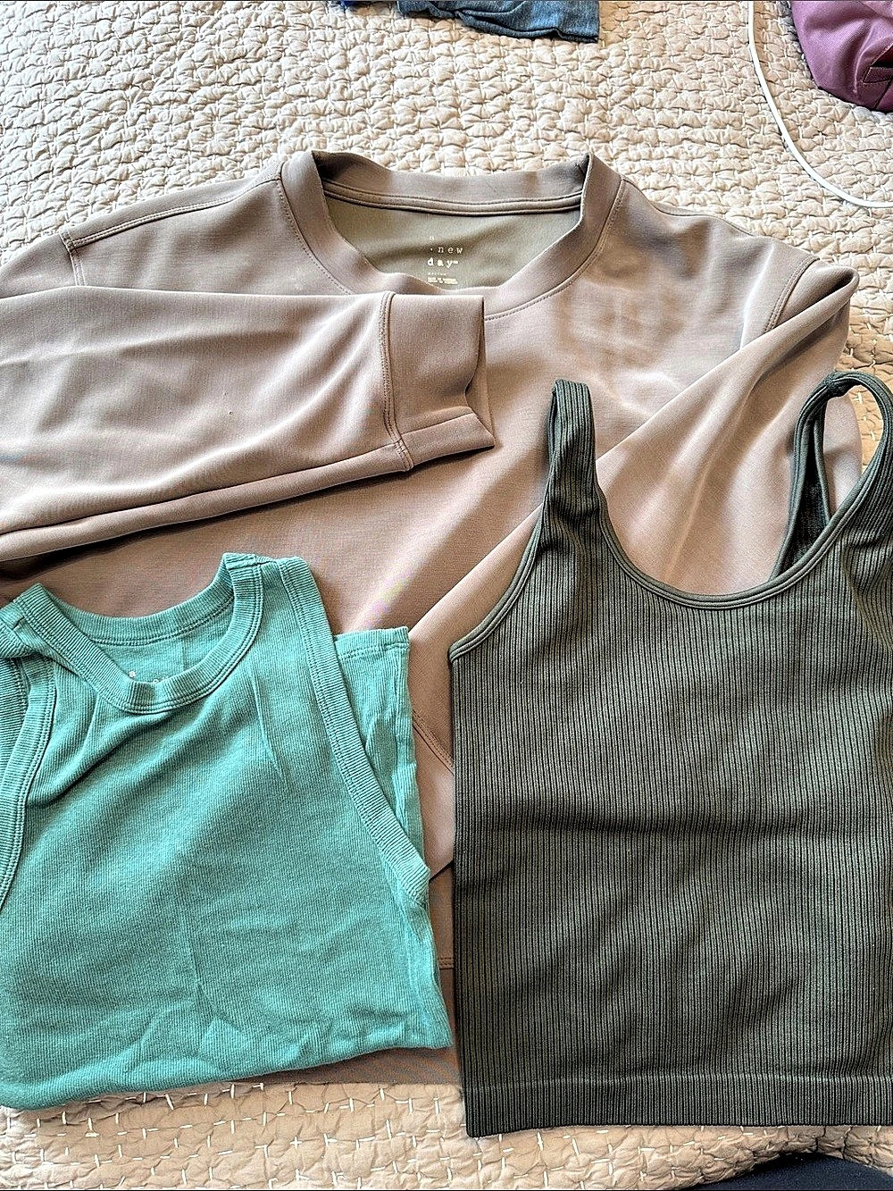 A New Day Ribbed Tops Set Size Small Green & Blue